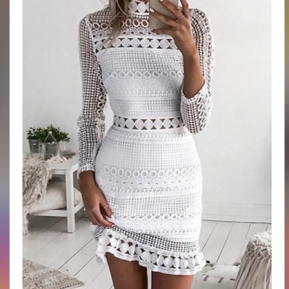 Hello Molly White Crochet Lace Hollow Dress